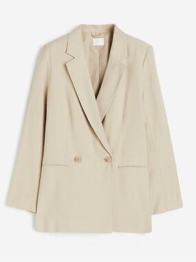 H&M Double Breasted Blazer Jacket Ivory Biscuit Beige Women’s SZ Large Like New